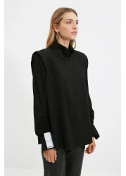  Collection Sagaza Studio Poplin Black Shirt - Drawstring Detail, Woven TPRAW22GO1191