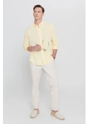 AC&Co / Altınyıldız Classics Yellow Linen Comfort Fit Men's Shirt - Relaxed Fit, Buttoned Collar