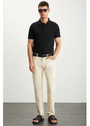 GRIMELANGE Tarnex Men's 100% Cotton Short Sleeve Regular Fit Black Polo Neck T-Shirt