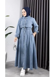 HARMAN BUTİK فستان نسائي بخصر مطاطي وتفاصيل جيب