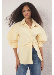  Collection Light Yellow Balloon Sleeve Detailed Asymmetrical Fitted Shirt Twoss25Go00155