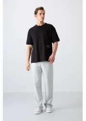 Tommy Life تي شيرت رجالي من القطن الأسود السميك الناعم المطبوع مقاس كبير - 88322