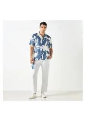 Iconic Regular Fit Printed Shirt With Camp Collar And Short Sleeves
