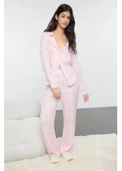  Collection Light Pink Ribbon/Bow Viscose Woven Pajamas Set Thmaw21Pt0936
