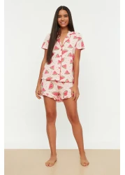  Collection Watermelon Print Pink Cotton Ruffled Shorts Pajamas Set - Thmss21Pt0670