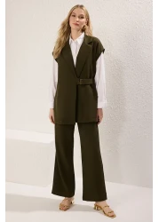  Modest Khaki Vest and Pantalon, Woven Bottom and Top Set