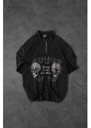 Slatra Men's Anthracite Still Alive Special Washed Fabric Oversize Tshirt