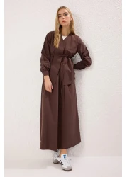  Modest Brown Cotton Woven Bottom-Top Skirt Suit Tctss25Us00051