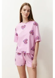  Collection طقم بيجامة قطن على شكل قلب وردي اللون مع شورت - THMSS24PT00225