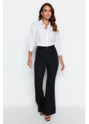  Collection High Waist Black Flare Woven Fabric Pants - Bell Bottom Twoaw20Pl0094