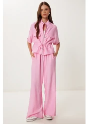 Lovelyİstanbul Crinkle Effect Jacket Pants Suit Dark Pink Ldp0053