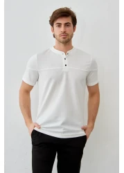 RAVANELLI تي شيرت رجالي عصري ذو قصة ضيقة وياقة واقفة