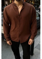 Livio Ferri Zoro Men's Extra Soft Linen Look Shirt Long Sleeve, Lightly Textured