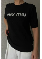 asur boutique تي شيرت Asur Boutique النسائي ذو الحجم القياسي المزخرف بالألماس