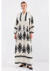 Bigdart 2423 Model Authentic Patterned Dress - Cream Color