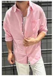 King Brothers Pink Color Cotton Striped Oversize Men's Pocket Shirt