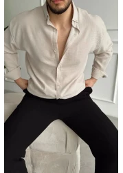 UTTBASİC BeiGe Oversize Textured Shirt