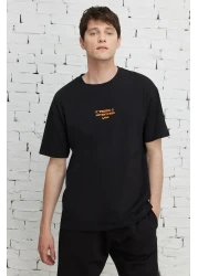 AC&Co / Altınyıldız Classics Men's Black Boxy Fit Crew Neck 100% Cotton Printed T-Shirt