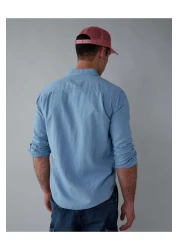 American Eagle قميص AE بأكمام طويلة وأزرار من مزيج الكتان