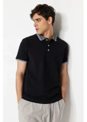  Collection تيشيرت أسود بقصة ضيقة بياقة بولو - 100% قطن TMNSS22PO00014