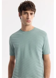 Avva Men's Nile Green Regular Fit Crew Neck Front Jacquard Detailed Rayon Knitwear T-Shirt A51Y5004