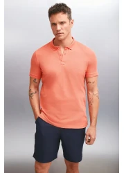 GRIMELANGE MARTEN Men's Polo Collar Pomegranate Flower Patterned Regular Fit T-shirt - 100% Cotton, Short Sleeve