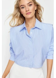 Collection Blue Stoned Crop Woven Shirt with Padded Sleeves TWOSS24GO00041