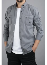 bombe قميص جينز قطني رمادي اللون للرجال بقصة ضيقة