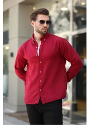 Madmext قميص رجالي كبير الحجم بأكمام طويلة باللون الأزرق العنابي 6735