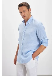 Paşahan Lapel Button Comfort Fit 100% Linen Men's Shirt