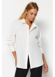  Collection Ecru Oversize Woven Shirt with Stone Collar Detail TWOAW24GO00168