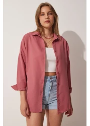 Happiness İstanbul Women's Dark Rose Dried Oversize Long Basic Shirt DD00842