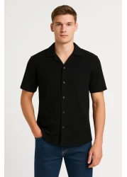 mavisima erkek giyimi قميص صيفي بأكمام قصيرة وأزرار سوداء للرجال - قصة مريحة، تصميم أنيق