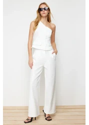  Collection بنطال عالي الخصر واسع الساق من قماش إكرو - TWOAW22PL0066