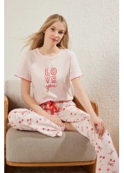  Collection طقم بيجامة محبوكة من القطن بنسبة 100% بنمط الكرز والشريط - THMSS25PT00188