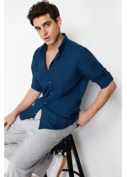  Collection Indigo Slim Fit Epaulettes Shirt - Long Sleeve, 100% Cotton, Tmnss20Go0189