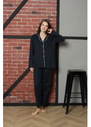 Sude HOMEWEAR Ercan Shirt Long Sleeve Navy Blue Pajama Set