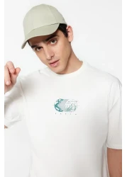  Collection Ecru Oversize/Wide Cut Short Sleeve Printed 100% Cotton T-Shirt Tmnss23Ts00261