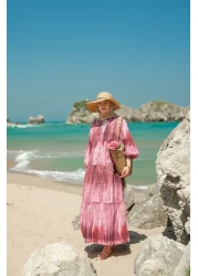 LOCCO فستان نسائي منقوش خشبي فوشيا