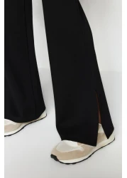  Collection Black Side Slits Flare/Spanish Leg High Waist Knitted Trousers TWOSS23PL00134