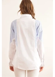 Olalook قميص نسائي بتفاصيل مخططة باللون الأبيض والأزرق GML- 19001294