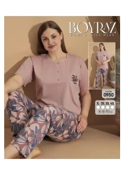 BEYAZTOPTAN Quality Women's Combed Combed Short Sleeve Battal Pjama Suit