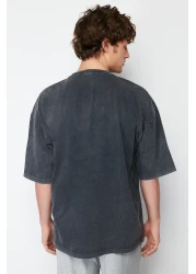  Collection Anthracite Color Oversize Printed Cotton T-Shirt - TMNSS24TS00120