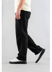 bombe Men's Black Linen Trousers Comfortable Fit Belted Drawstring Elastic Waist Linen Trousers
