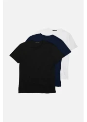  Collection Navy-Black-White Slim/Narrow Crew Neck Basic 100% Cotton 3 Pack T-Shirts Tmnss19Bo0007