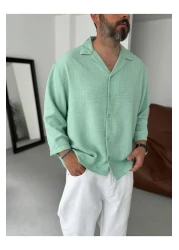 BYBASICMAN قميص بأكمام فقيرة من قماش صوفيا باللون الأخضر النعناعي RES-5207