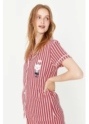  Collection Animal Print Pink Striped Knitted Pajamas Set - Shirt and Pants THMSS21PT0878