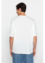  Collection Oversize Ecru Cotton T-Shirt - Minimal Text Printed TMNSS23TS00084