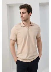 RAVANELLI Men's Non-Shrink Cotton Fabric Slim Fit Slim Fit Polo Neck T-Shirt