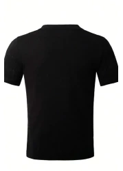 Tarz Cool Men's Black Thin Hair Braided Slim Fit Polo Neck Knitwear T-Shirt